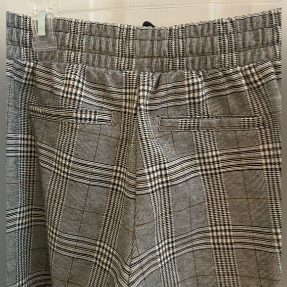 Neutral Plaid Drawstring Pull-On Ankle Pants Comfy Viral Work Pants sz Small - Picture 4 of 5